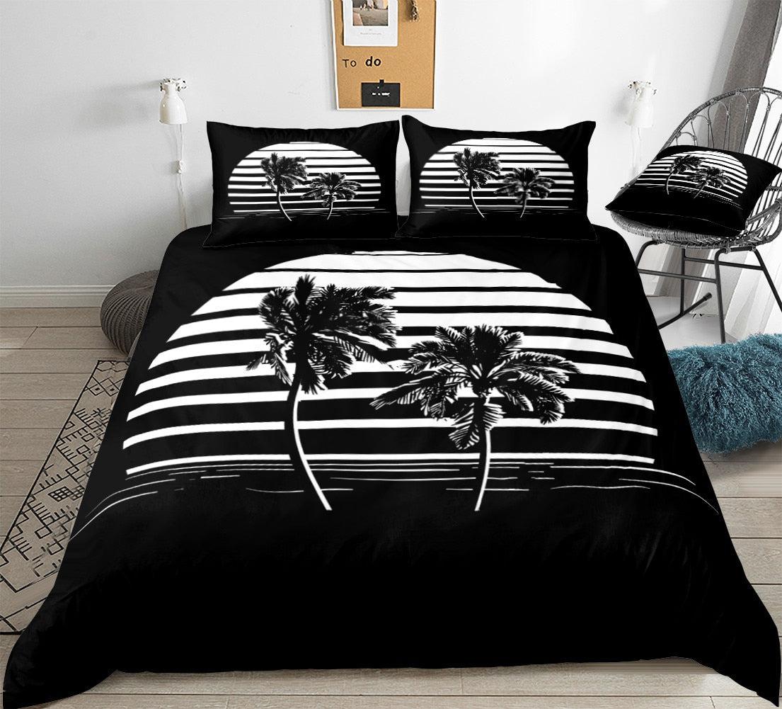 Black and white palm duvet cover