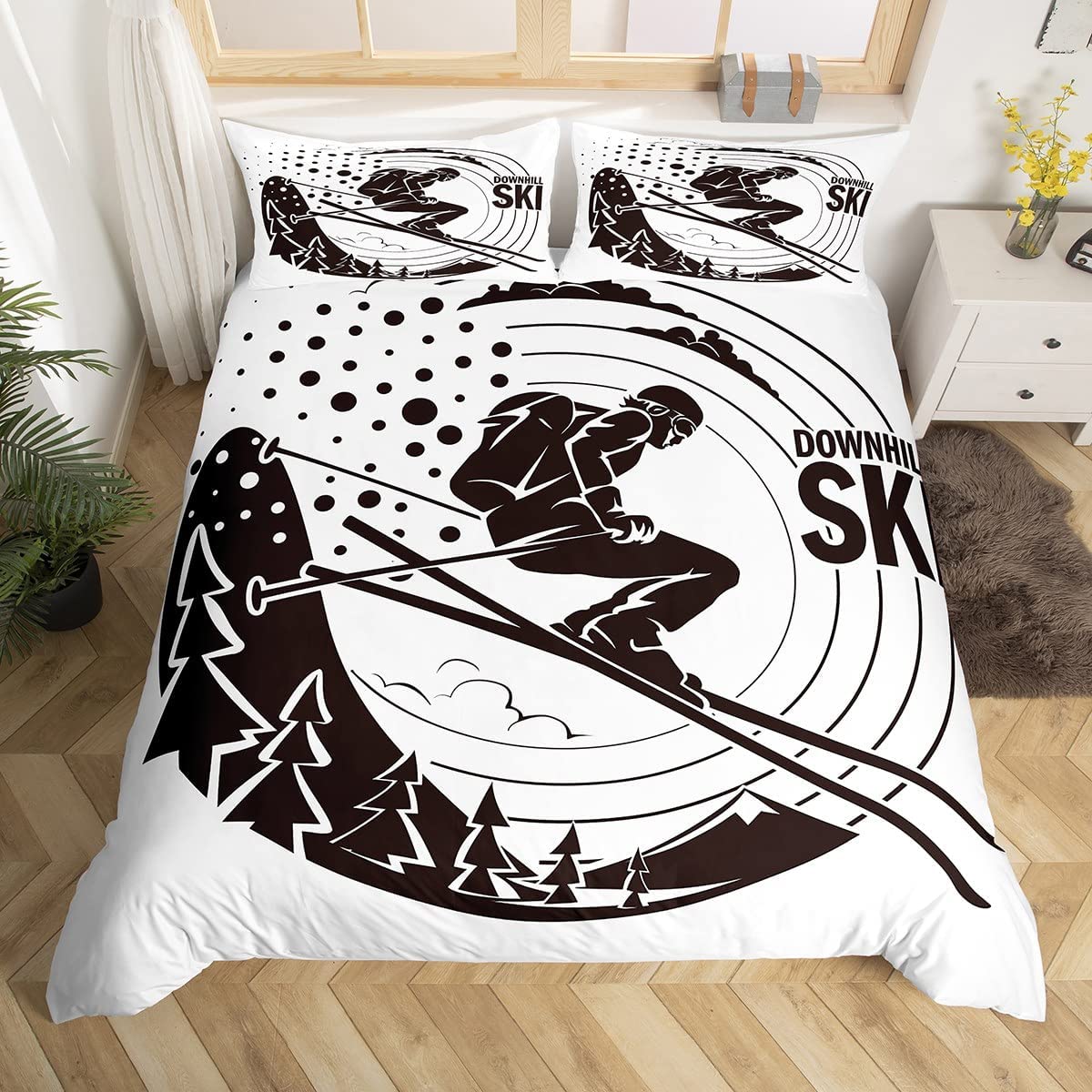 Black and white ski duvet cover