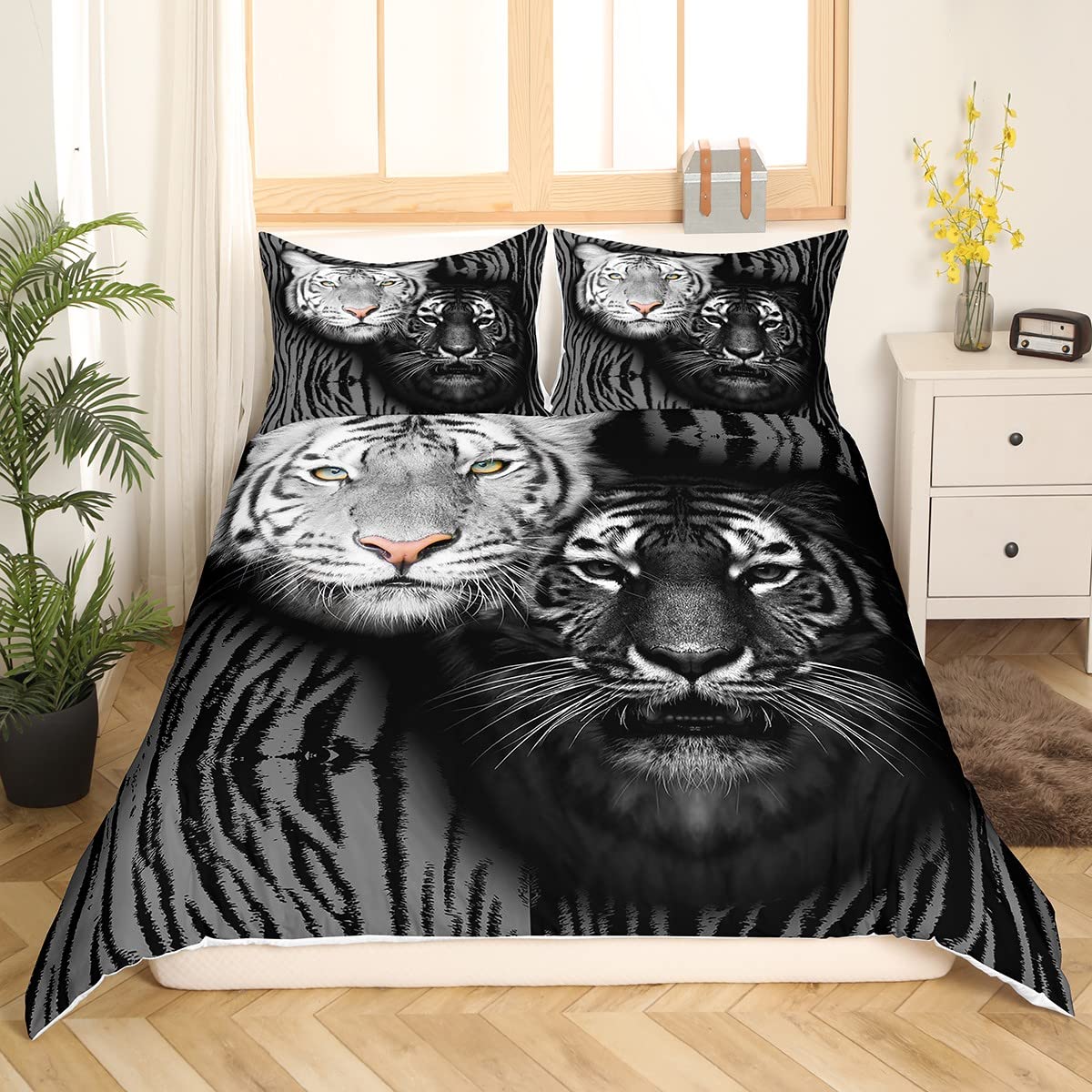 Black and white tiger duvet cover