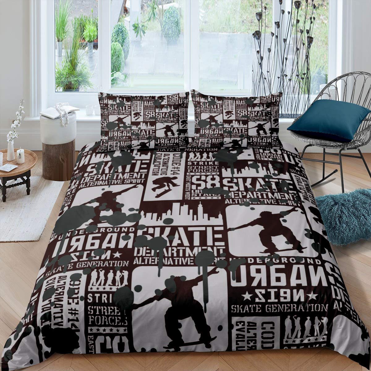 Black skateboard duvet cover