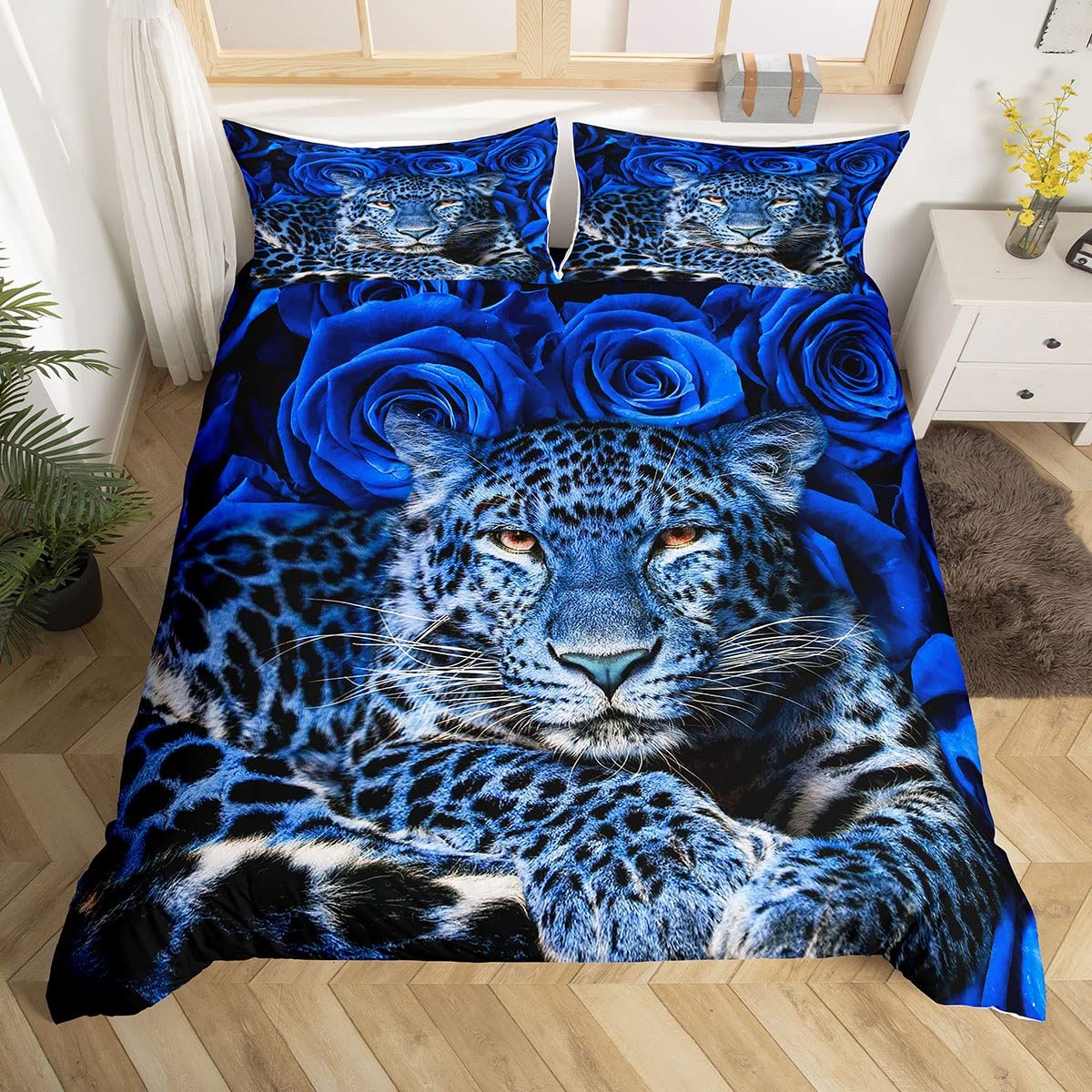 Blue leopard duvet cover