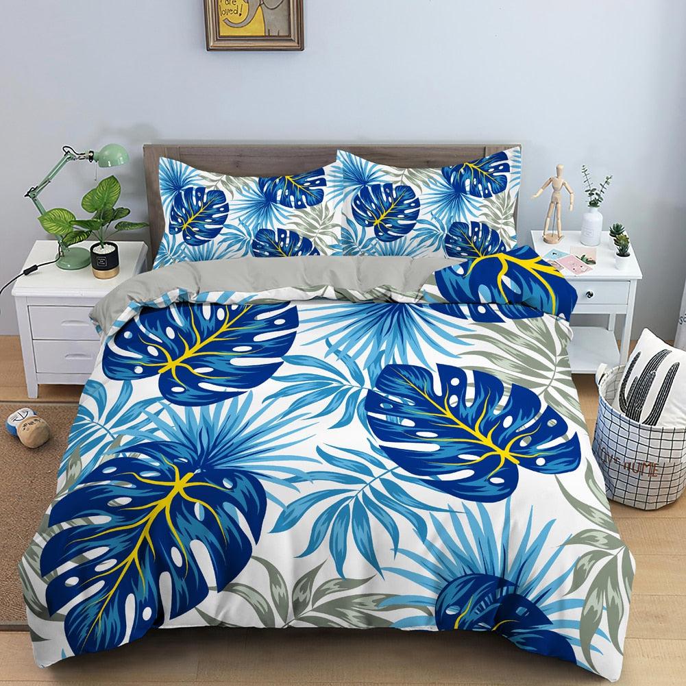 Blue plant tropical duvet cover