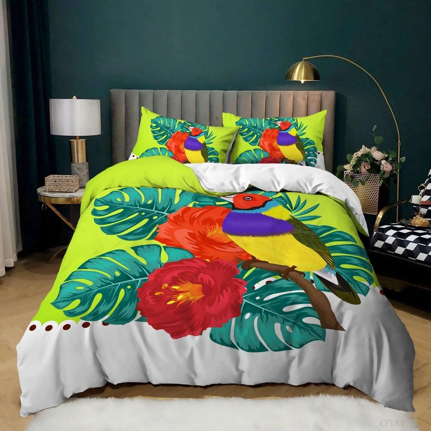 Colorful bird duvet cover
