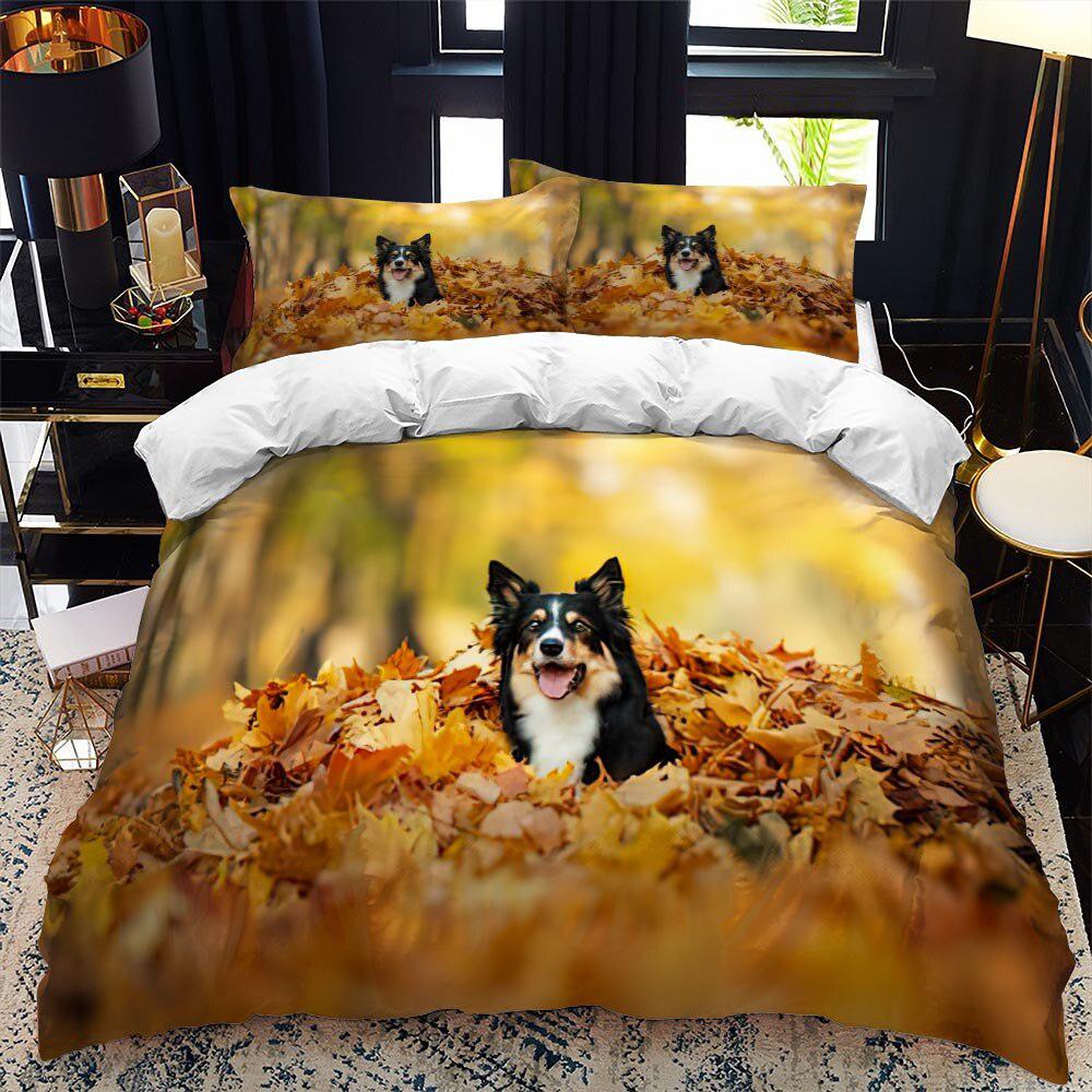 Dog duvet cover in the forest
