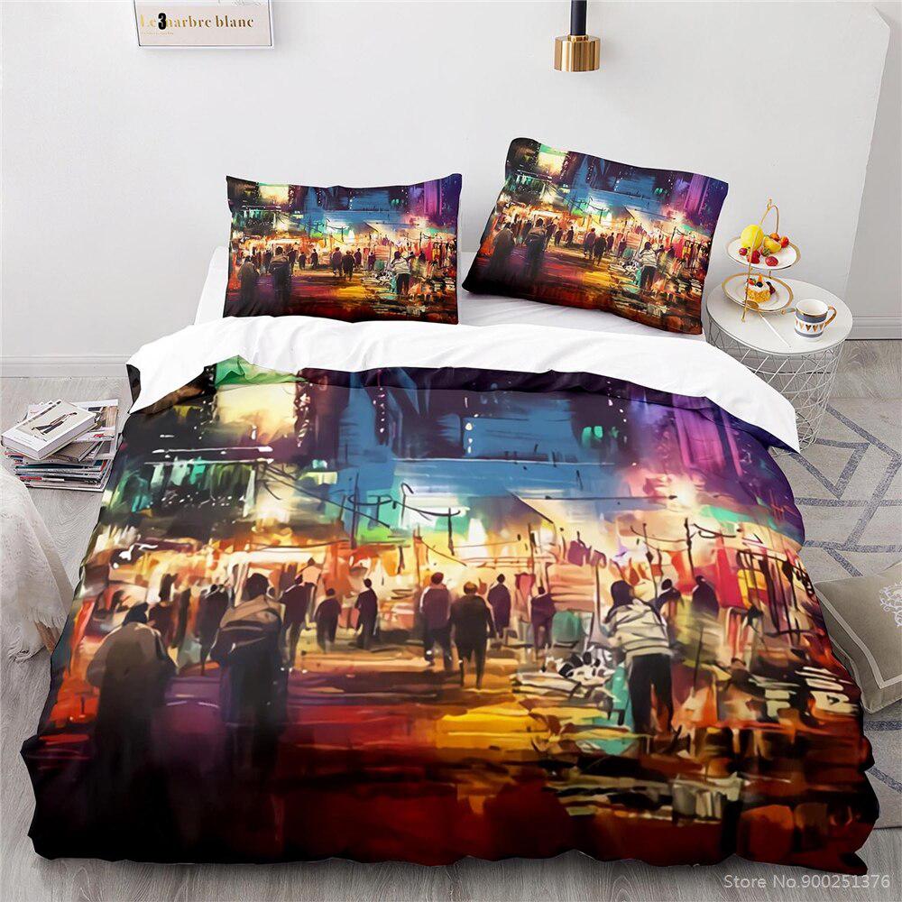 Duvet cover night city painting