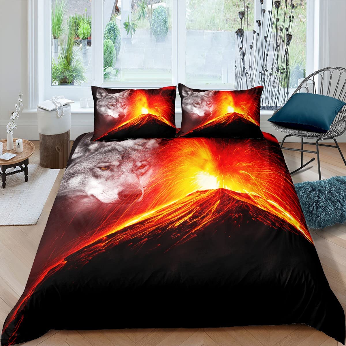 Duvet cover wolf volcano