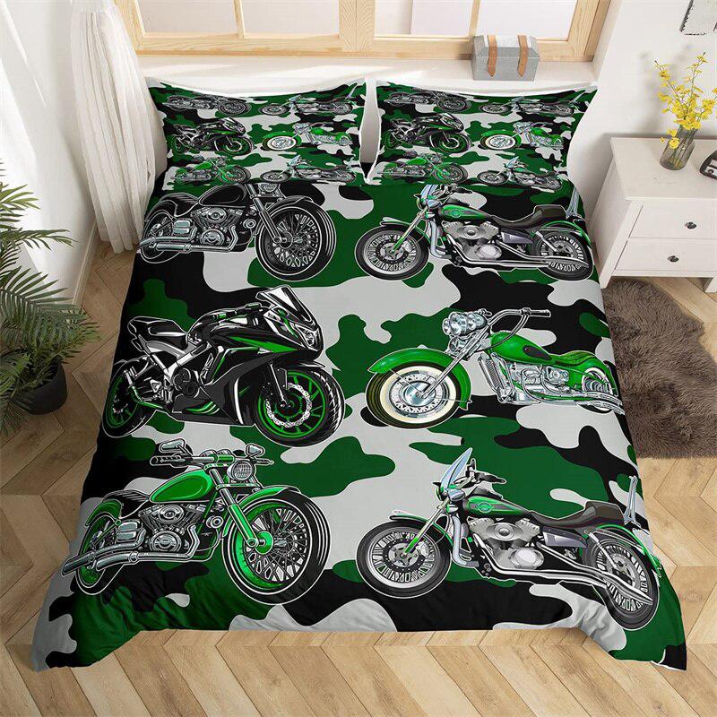 Green motorcycle duvet cover
