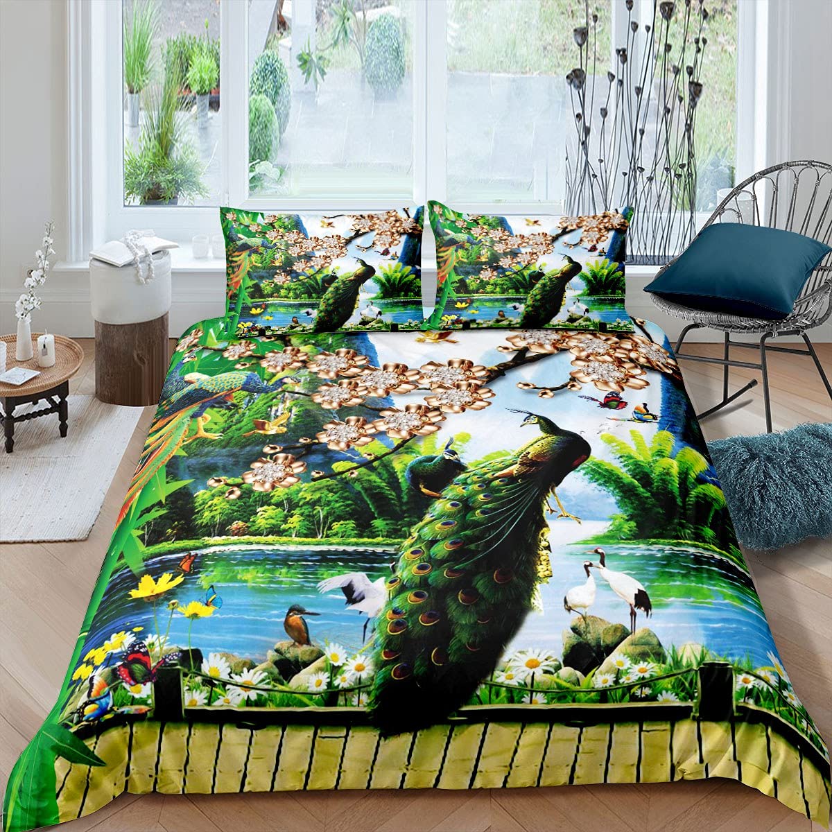 Green peacock duvet cover