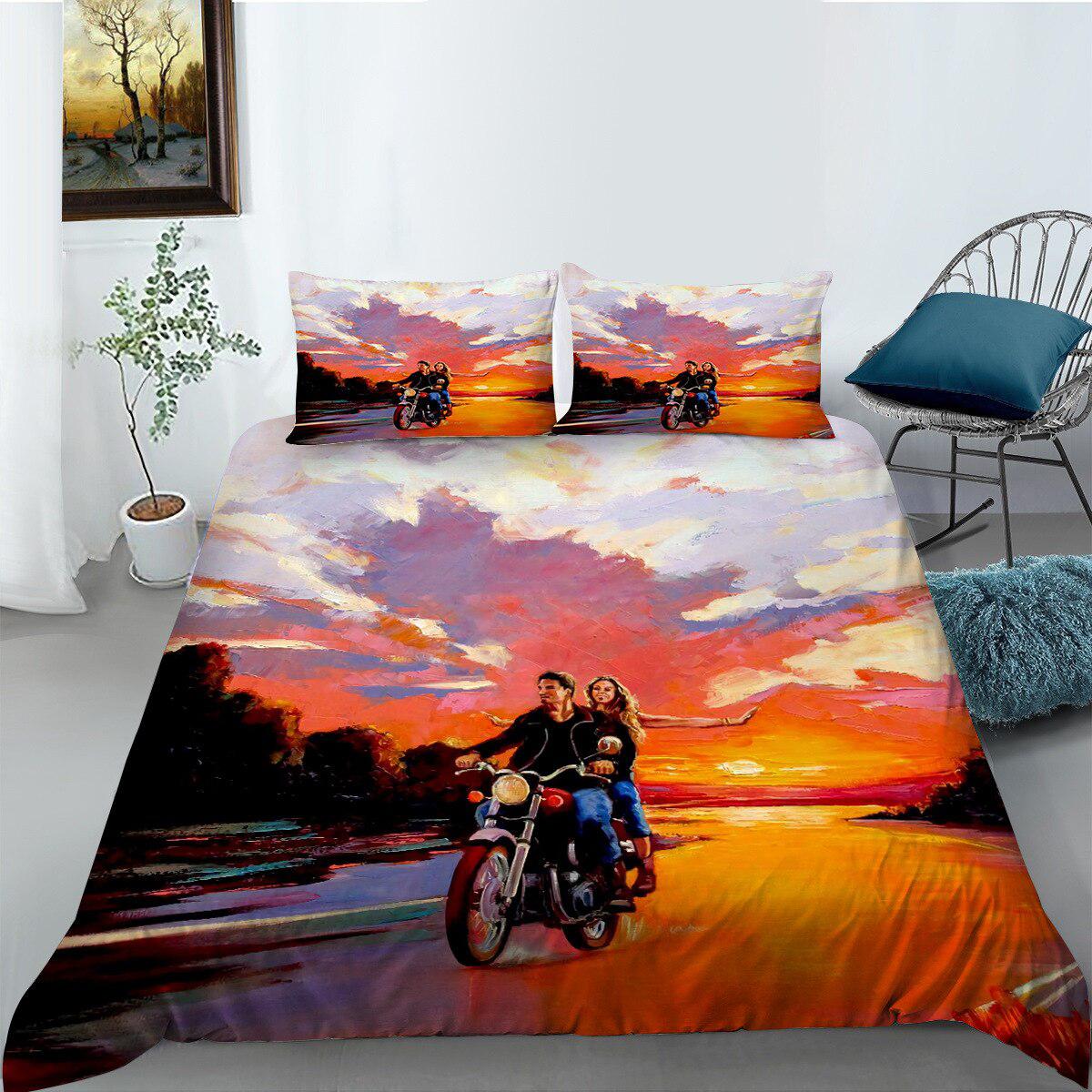 Motorcycle Couple Duvet Cover