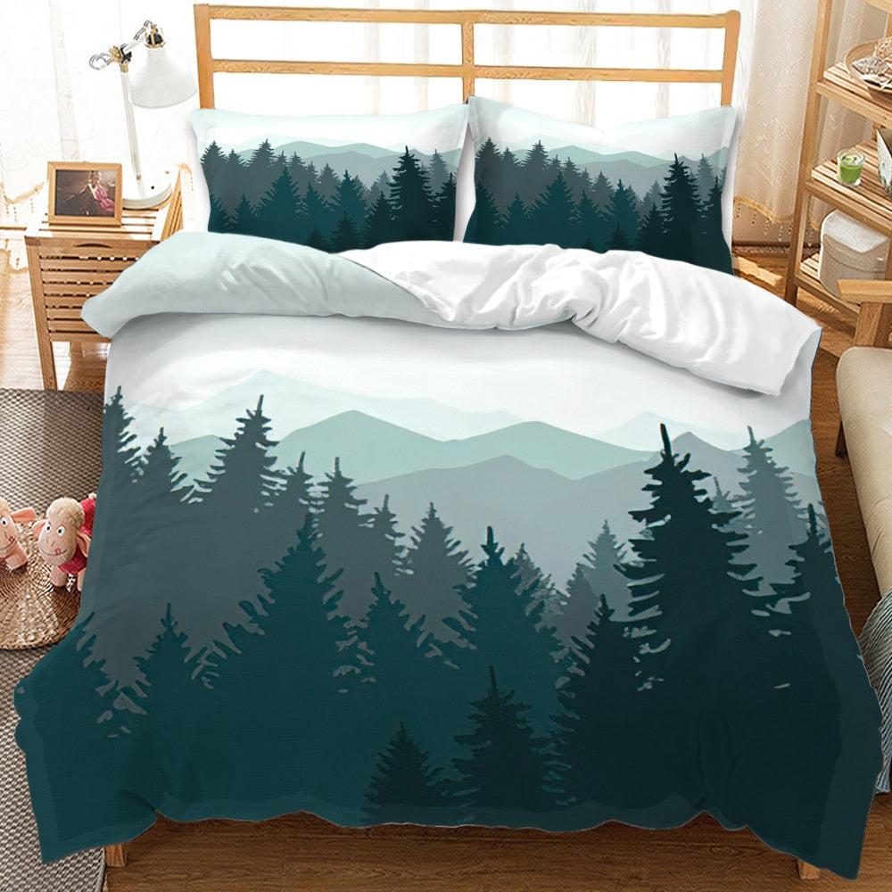 Mountain duvet cover trees