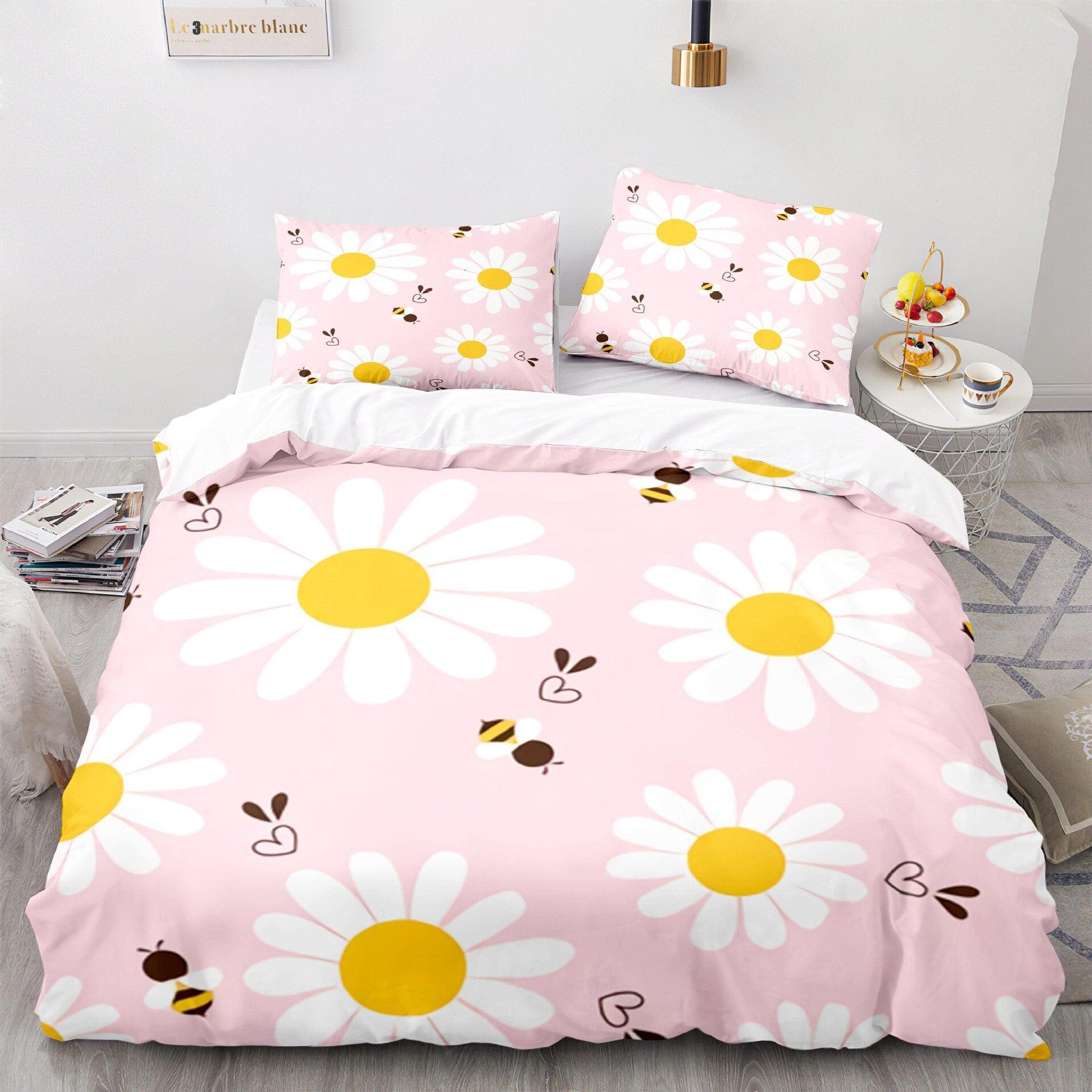 Pink bee duvet cover