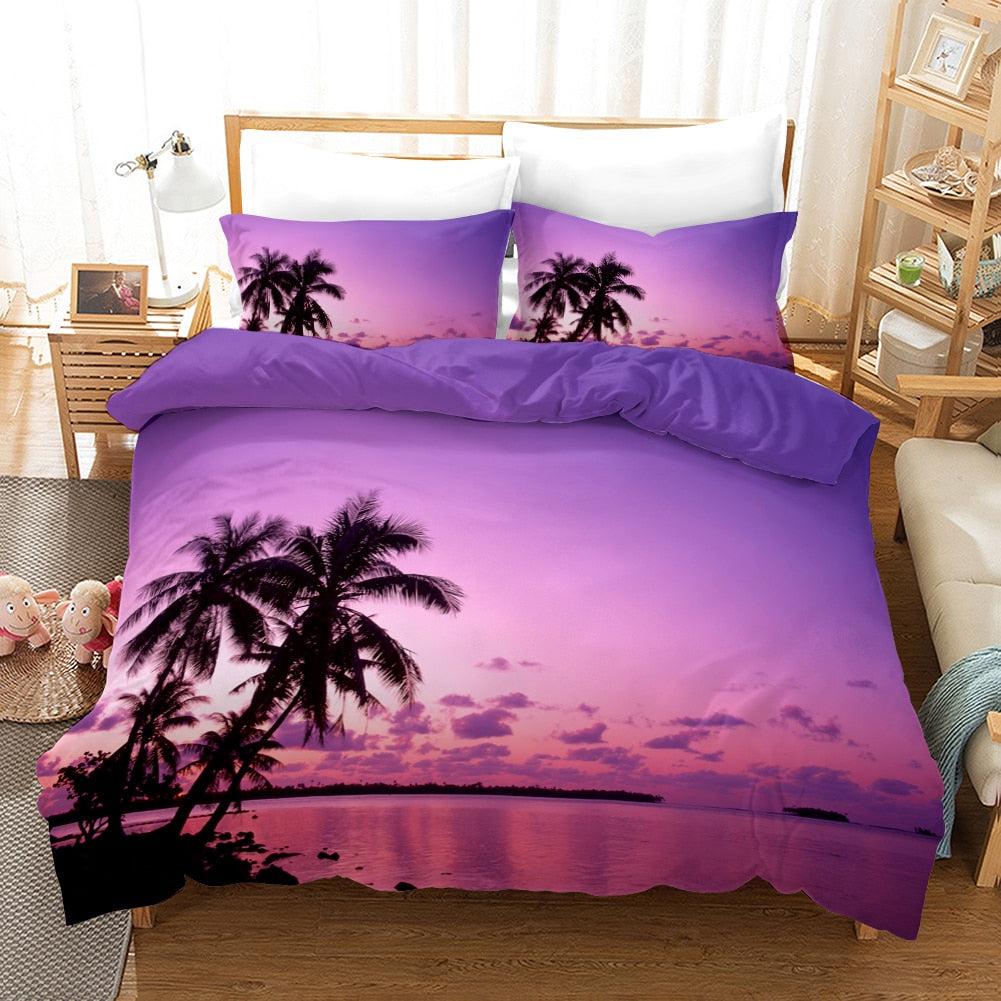 Purple palm duvet cover