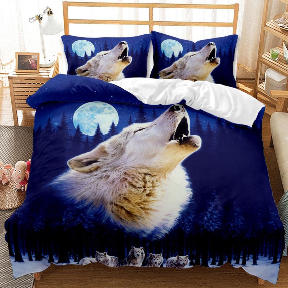 White wolf bed set
